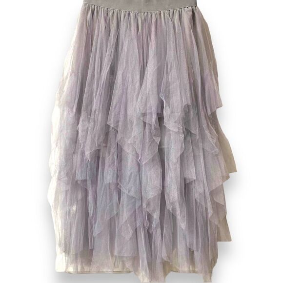 High Rise Gray Multi Layer Tier Uneven Tulle Midi Skirt NEW - Picture 2 of 2